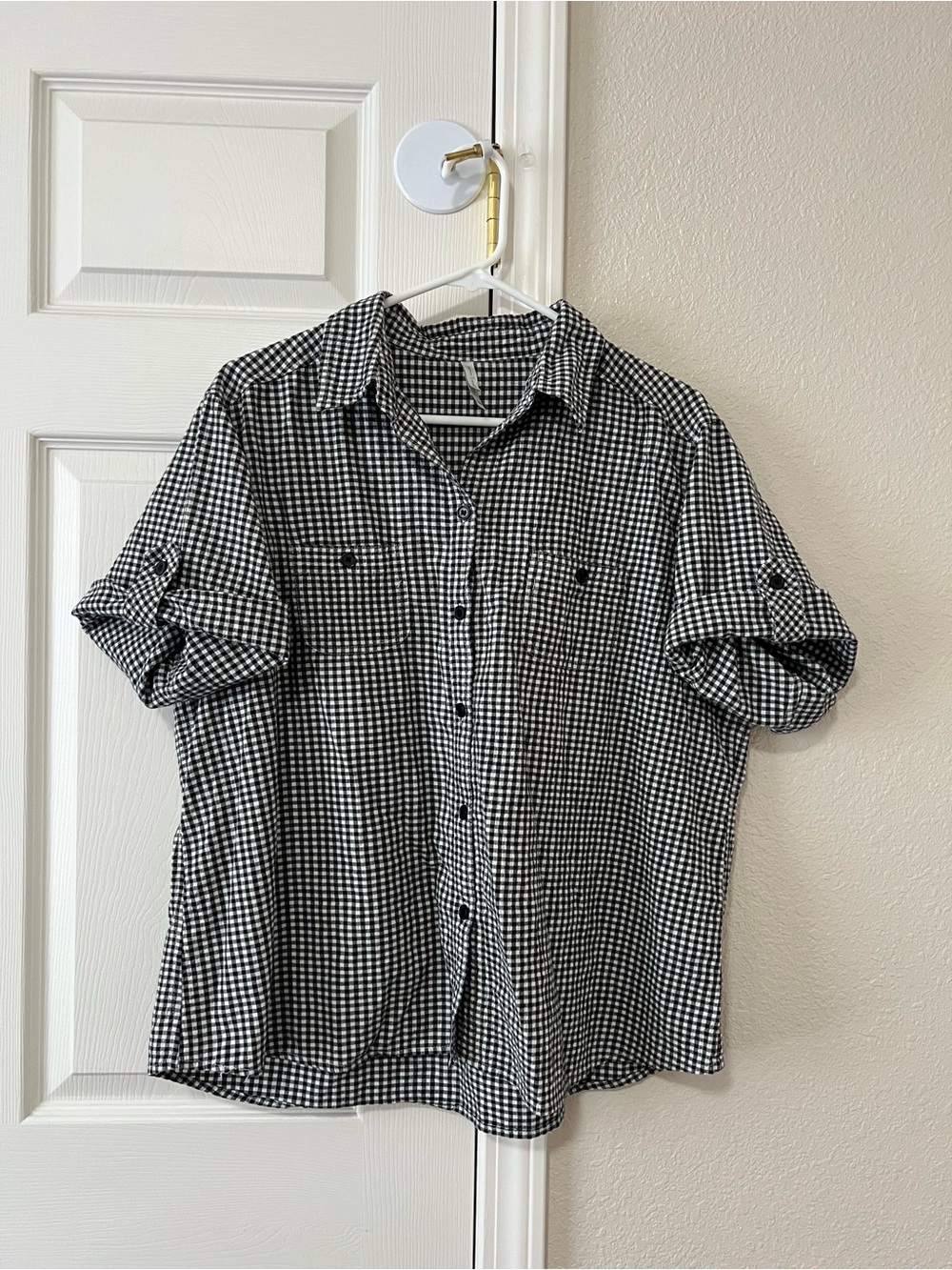 White Stag Black & White Gingham Short Sleeve Button Down Shirt XL